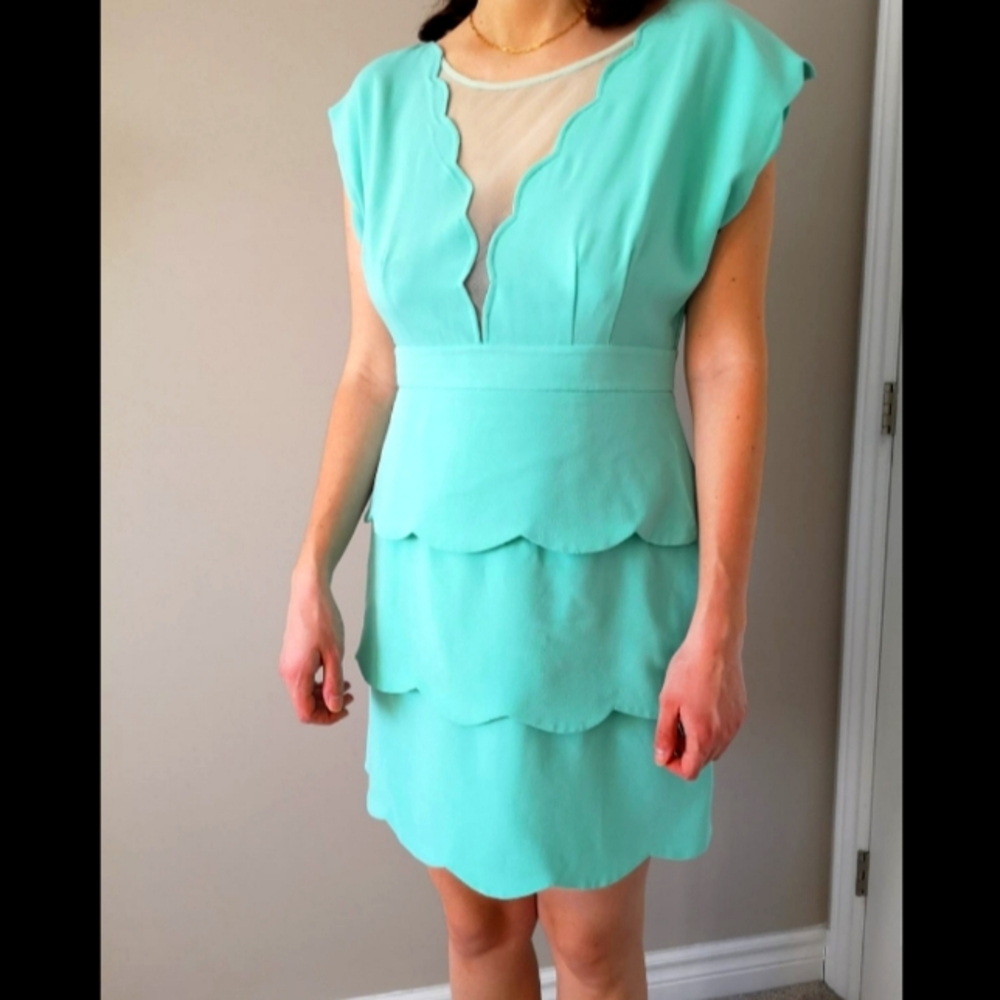 Aqua turquoise scalloped dress